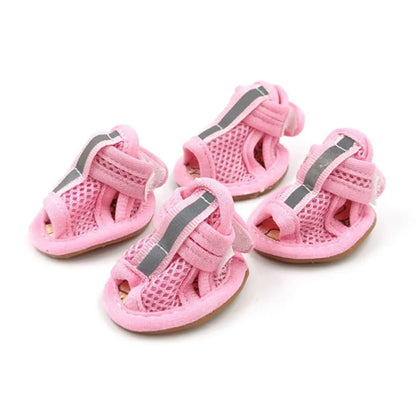 4pcs Small Size Dogs Mesh Sandals Breathable Summer Dog Shoes Safety Reflective Anti-Slip Sneakers for Puppy Teddy Pet Supplies