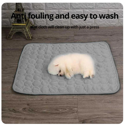 1pc Puppy Grey Ice Silk Cooling Pad Summer Cool Breathable Cooling Washable Reusable Bite Resistance Small Pet Cat Sleeping Pad