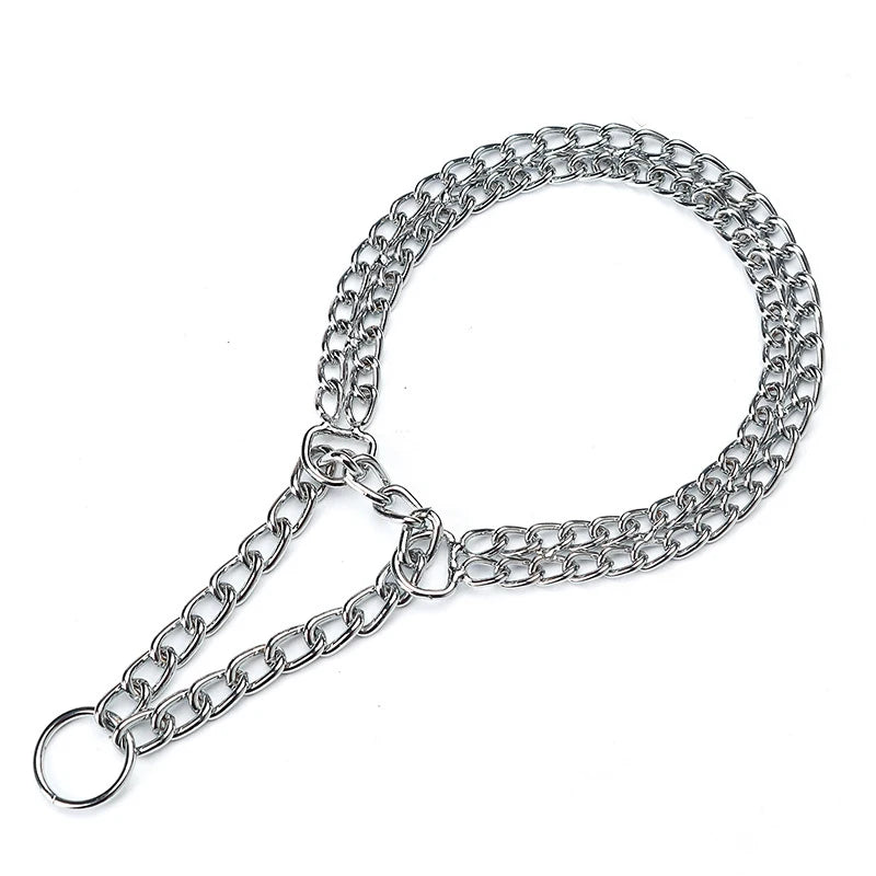Dog Martingale Pinch Choke Collar, Adjustable 2 Row Chrome Heavy Duty Training Slip P Chain Dog Collar for Medium Large Dogs