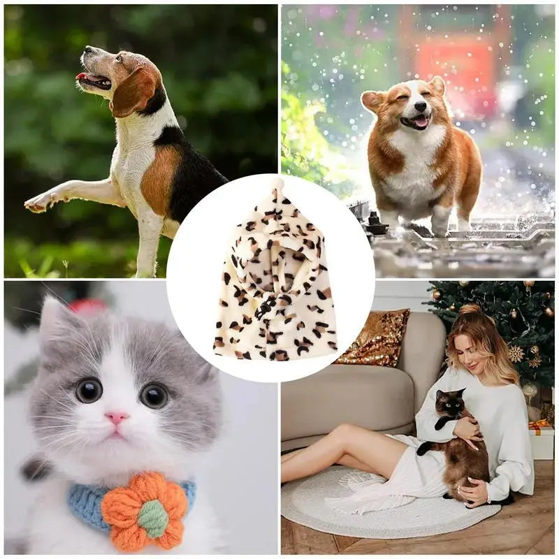 Dog Neck Warmer Soft Warm Leopard Pet Dog Snood Neck Cute Drawstring Pet Snood Thermal Pet Ear Warmer Hat For Dog Cat Rabbit