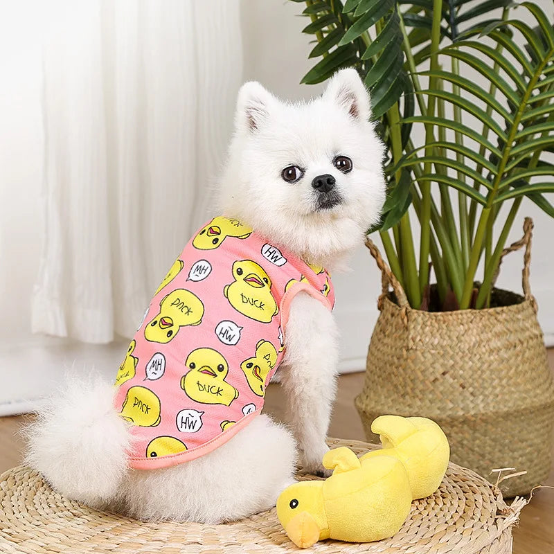 Yellow Duck Pet Dogs Summer Vest Spring Designer York Dog Clothing Sleeveless Overalls Cute Cartoon Breathable Clothes for Cats