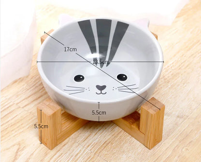 Ceramic Dog Bowl Raised Round Dog Cat Bowl No Spill Pet Dish for Food Water Feeding Cute Cartoon Printed Pet Dog Elevated Dish