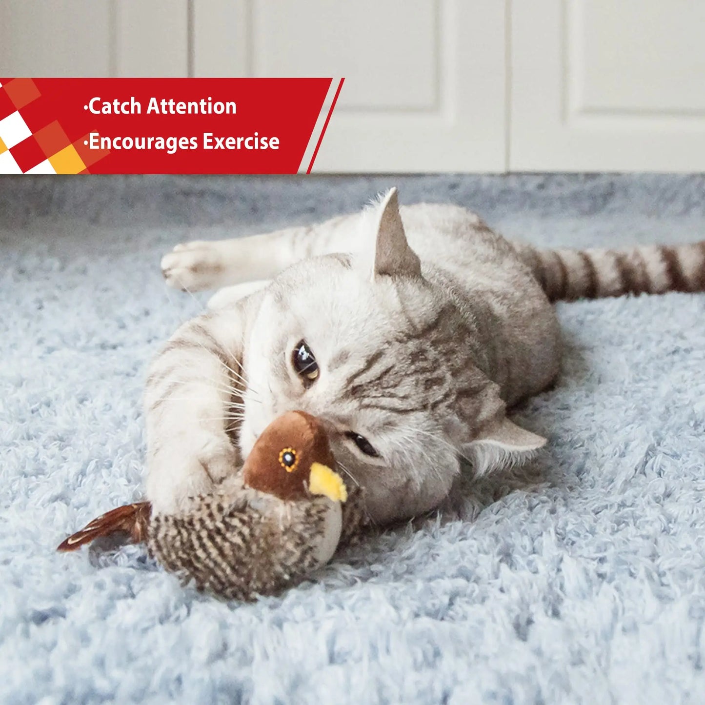 GiGwi Sound Bird Toy Cat Feather Toys Cat Feather Toys Interactive Cat Toy With Sounds Sound Toys Brown Bird, Hedgehog, Mouse