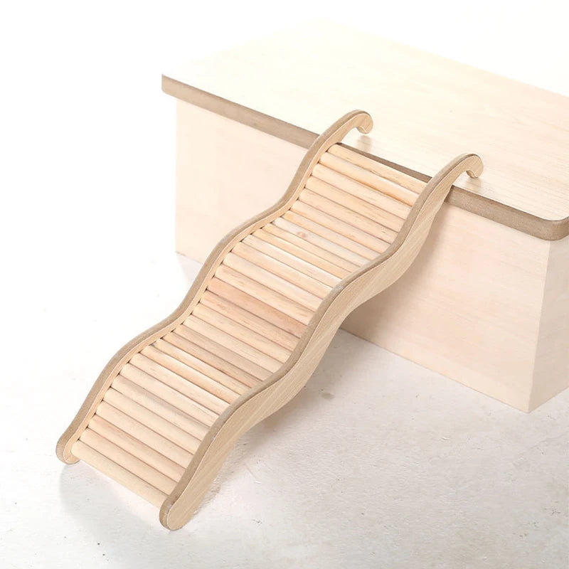 Smooth Hamster Hideaway Wooden Hamster House with Climbing Ladder Small Pet Castle Arch Bridge for Dwarf Mice Gerbils Small Pets