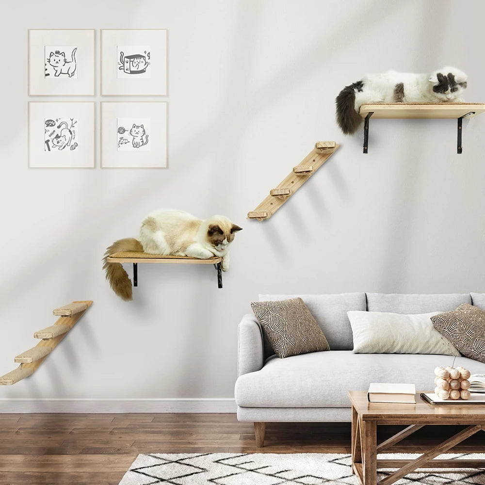 Cat Tree Climbing Shelves Wall Mounted Cat Furniture Corner Jumping Platform With Felt Non-slip Ladder Steps for Cat and Kitten