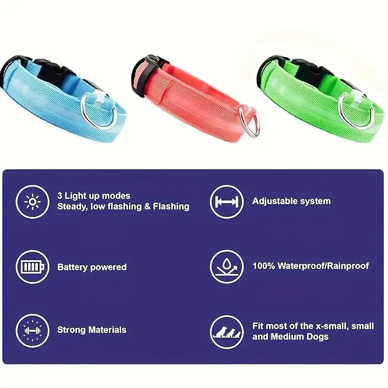 LED Safety Collar For Small And Medium Dogs - Adjustable, Flashing Glow For Night Walking