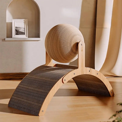 Cat Scraper Wooden Cat Scratcher Scratching Board 2 In 1 Wear-Resistant Grinding Paw Solid Wood Sisal Rope Ball Pet Furniture