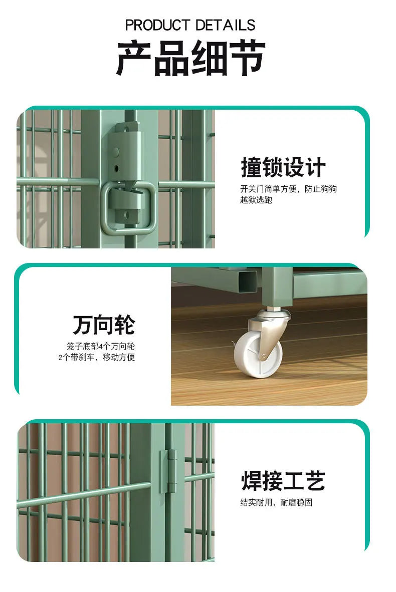 New Extra Thick Square Tube  Small Dog Cage with Toilet Indoor Family Dog House Kennel Pet Iron Cage