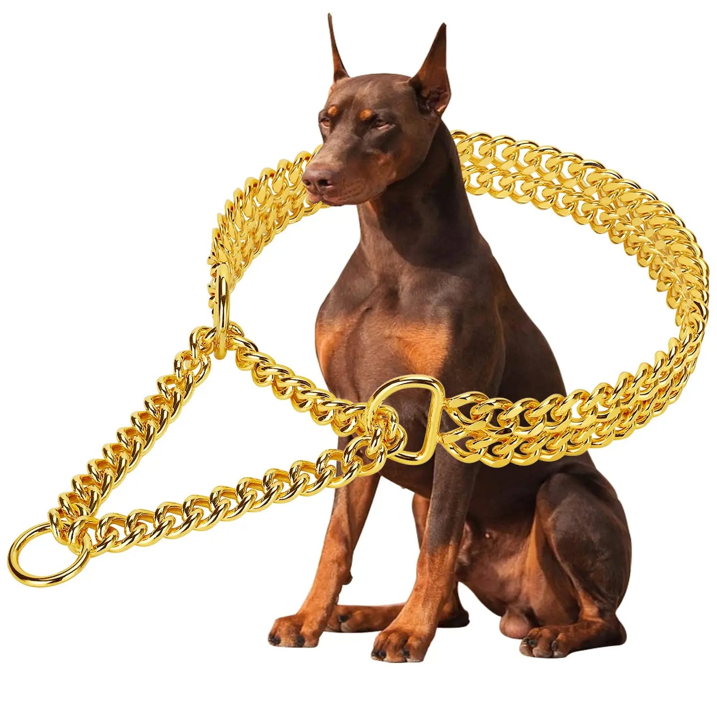 30-71cm Dog Collar Metal Adjustable Double Row Telescopic Chain Triple Ring Explosion-Proof Punch Collar Dog Training Supplies