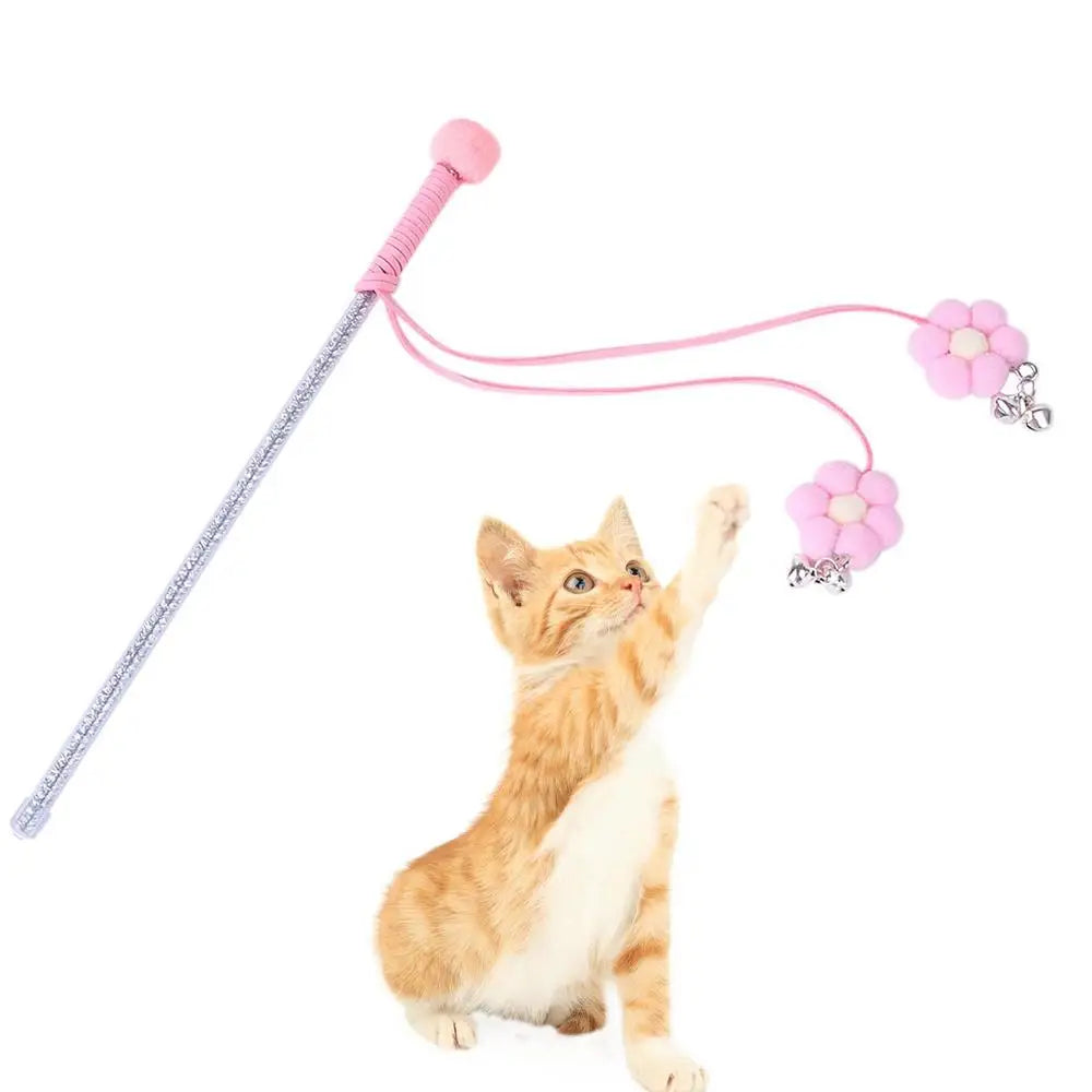 Cat Teaser Wand Kitten Stick Toy Cat Fishing Pole Toy Cat Teaser Toy With Bell And Chrysanthemum Pendant Promotes Cat Exercise