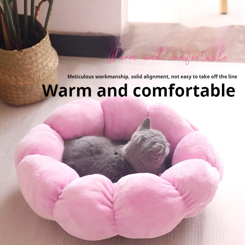 Cat Beds Petal Shaped Winter Warm Sleeping Cat Nest Soft Plush Pet Bed Dog Basket Cushion Cat Bed Cat Cushion Animal Sleeping