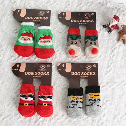 4pcs/Set Dog Shoes For Small Dogs Anti Slip Cat Socks For Cat Cute Dog Socks Pet Chihuahua Dog Clothes Christmas Dog Accessories