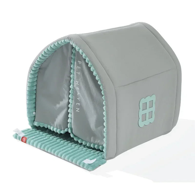 Warm Small Pet House with Double Door Curtain All-season Universal Closed Pet Kennel for Cats and Dogs