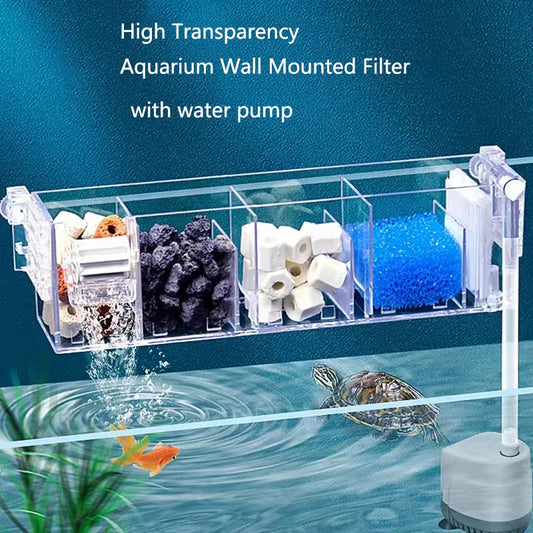 Fish Tank Waterfall Filter Box Wall Mounted Built-in Silent Circulating Water Purifier For  Aquarium Tank Box With Water Pump