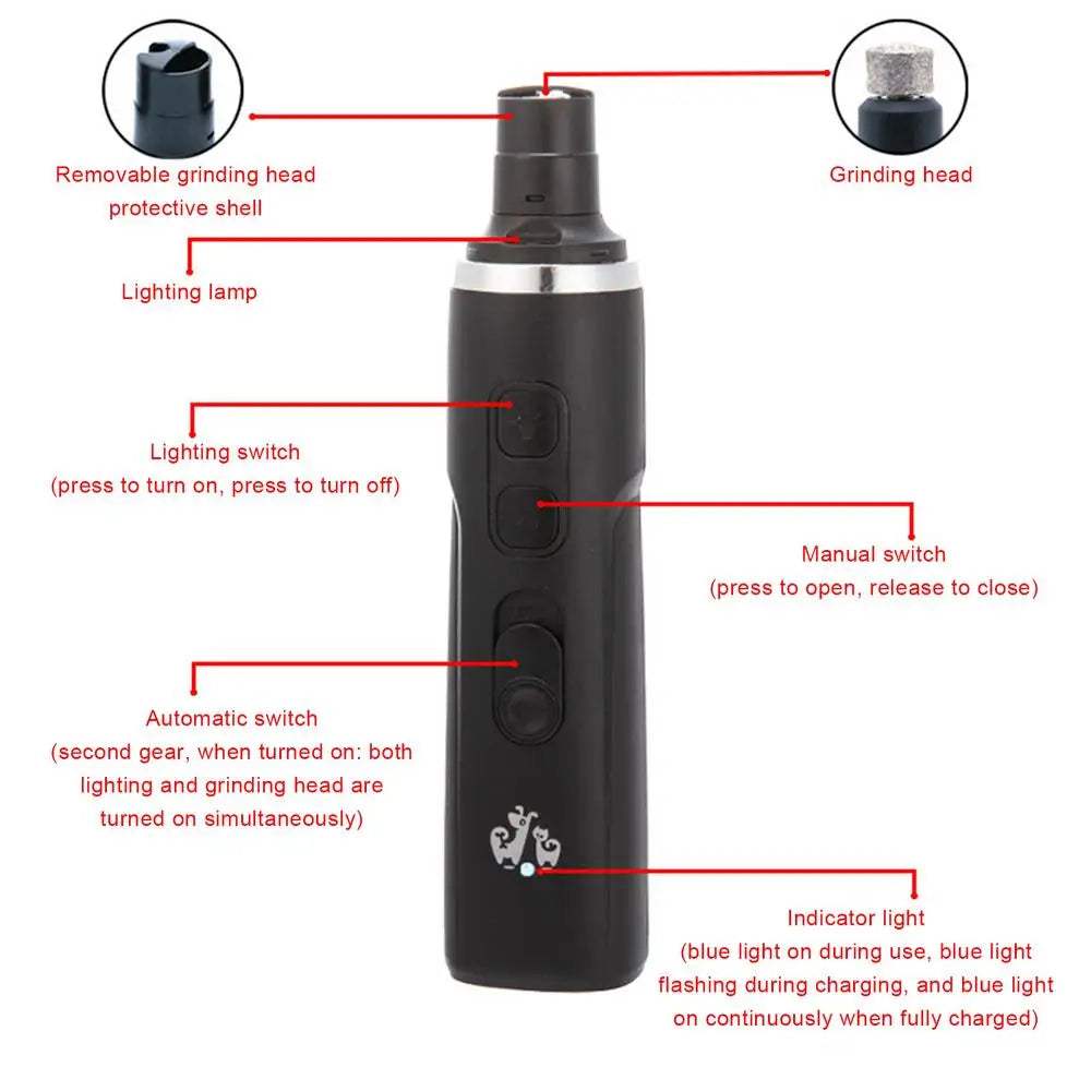 Dog Nail Trimmer 2 Speeds Electric Pet Nail Cutting Quiet Rechargeable Large Nail Grooming Kit Puppy Kitten Claw Cutter