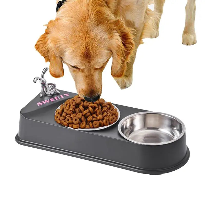 Pet Double Feeding Bowl Non-Slip Feeder Two Dishes For Cats Non-skid Pet Stainless Steel Bowls Pet Feeder Food Dispenser