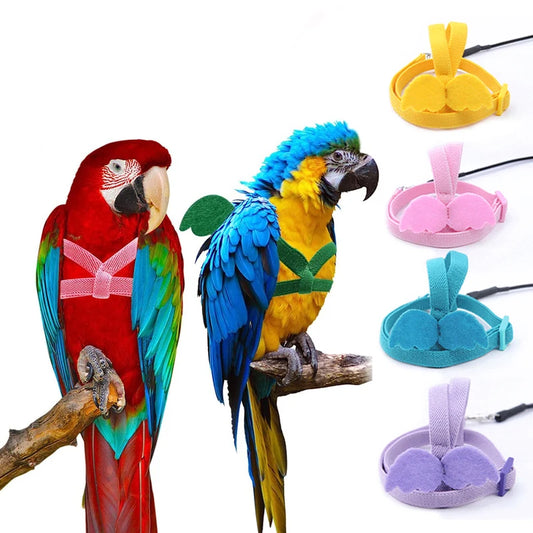 Pet Parrot Harness Adjustable Elastic Nylon Traction Rope Parrot Bird Flying Training Harness Leash Set for Small Medium Parrot