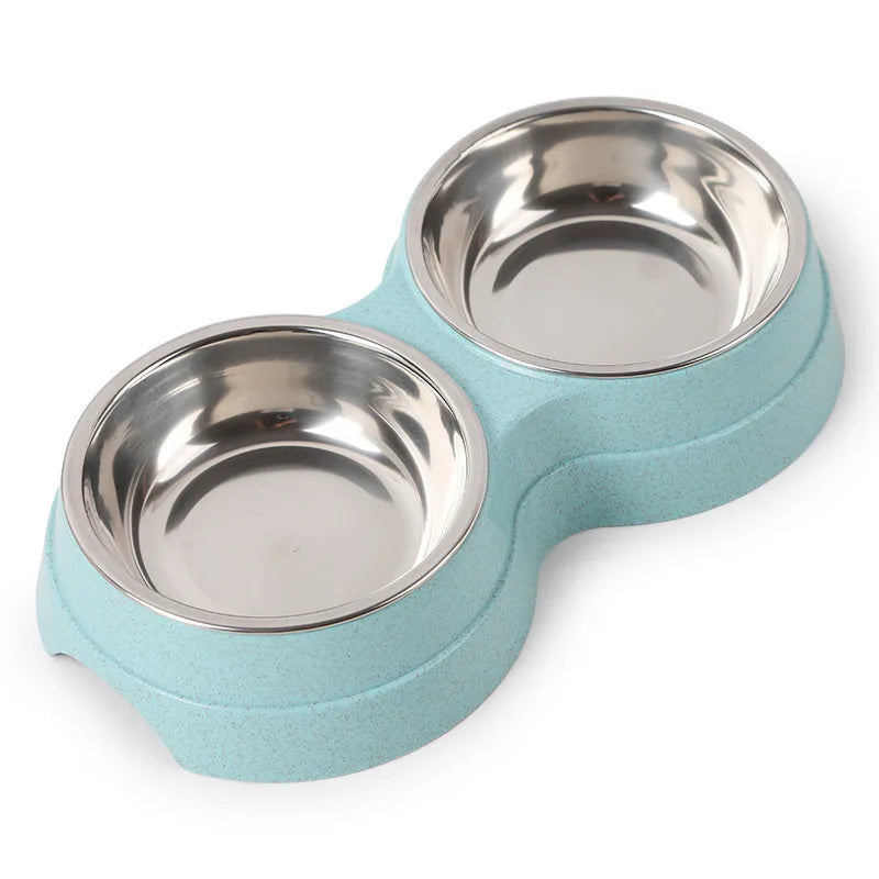 Pet Stainless Steel Bowls Double Puppy Dog Food and Water Bowls Set Cat Bowls Pet Feeder Dishes Dual Bowls for Small Dogs Cats
