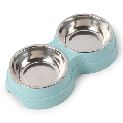 Pet Stainless Steel Bowls Double Puppy Dog Food and Water Bowls Set Cat Bowls Pet Feeder Dishes Dual Bowls for Small Dogs Cats