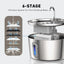 Stainless Steel Cat Water Fountain & 8+4 Replacement filters, 135oz/4L Automatic Pet Fountain Dog Water Dispenser for Cats Dogs
