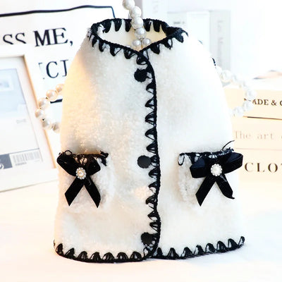 Autumn Winter Dog Clothes Luxury Dog Coat Black White Bow Pet Dog Jacket Girls Dog Costume Chihuahua Yorkie Clothing Cat Vest