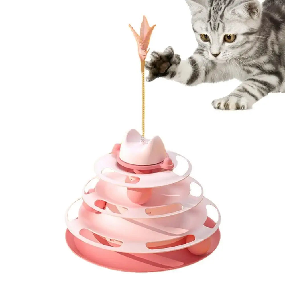 Interactive Tower Cat Toys Turntable Roller Balls Toys For Cats Kitten Feather Teaser Puzzle Track Toy Pets Supplies 4 Layers