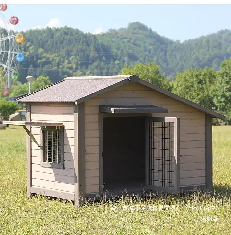 Outdoor dog house  large dog medium courtyard solid wood outdoor  sun protection rain protection villa Tongshen