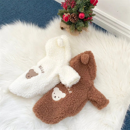 Super Warm Pet Winter Clothes Cosplay Costume Bear Shaped Outfits for Small Medium Puppy New Year Double Fleece Cat Clothing