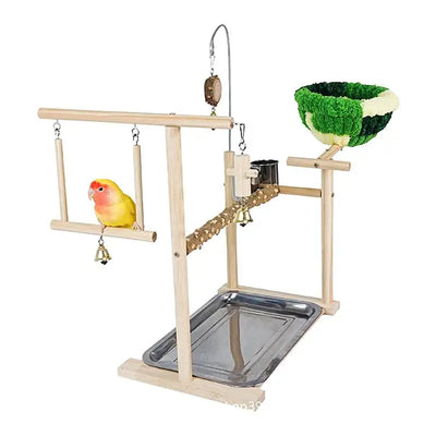 Bird Playground Stand Bird Perch Stand For Cage Natural Wooden Conure Budgie Lovebird Stand Activity Center Claw Grinding Toy
