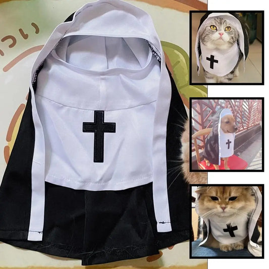 Pet Cat Halloween Costumes Nun Cloak For Small Pet Cosplay Dress Kawaii Pet Clothes Cat Kitten Puppy Funny Accessoties Gift F2A4