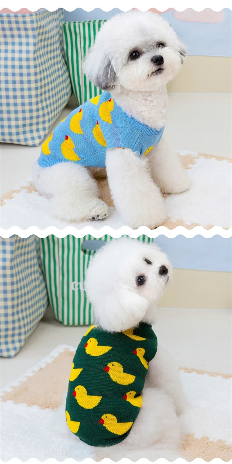 Cartoon Ducks Wool Sweaters for Small Medium Dogs Winter Warm Cat Clothing French Bulldog New Year Christmas Pet Cat Overalls