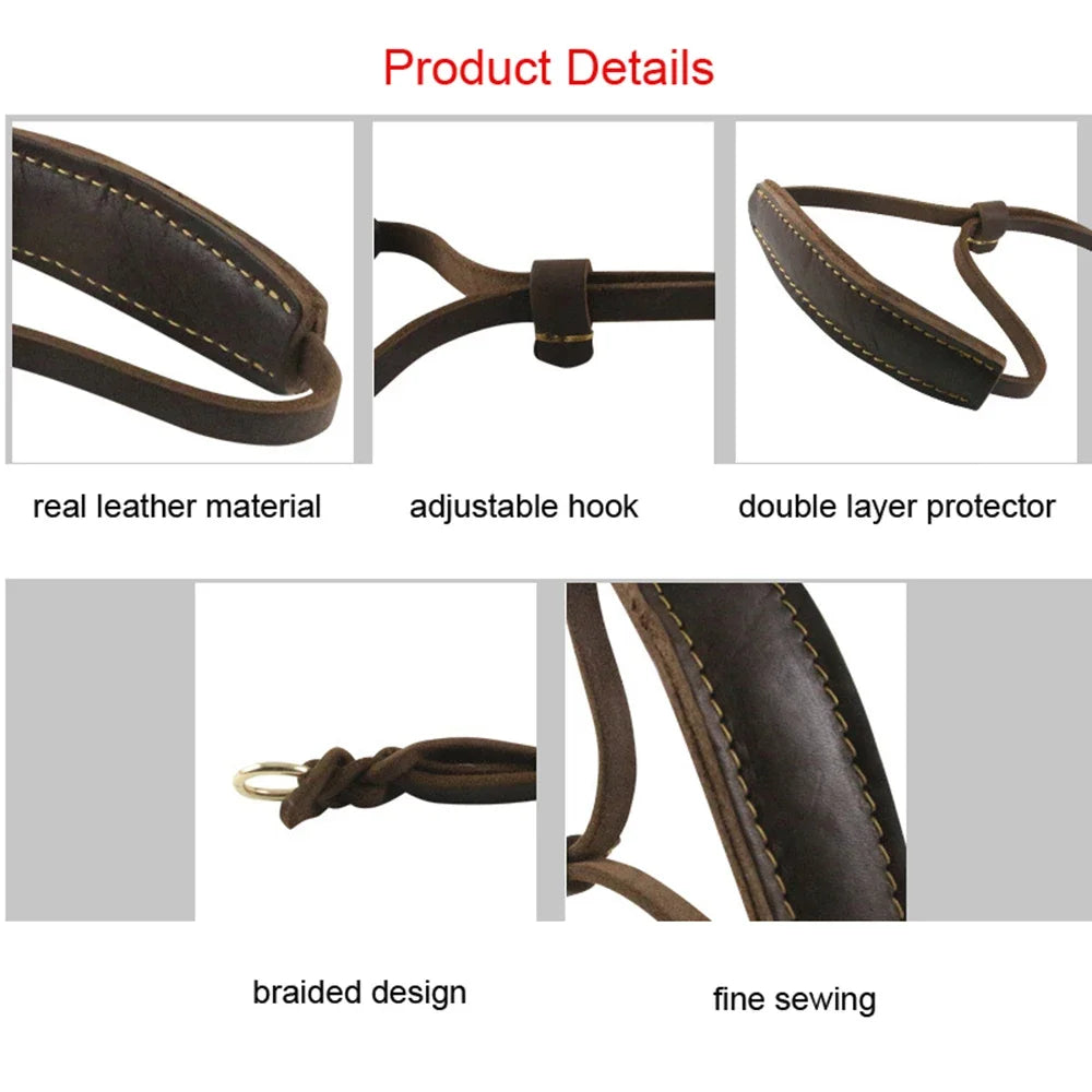 Real Leather Martingale Dog Collar Soft Wide Genuine Leather Dog Collar Adjustable for Medium Large Dogs Pet Training Supplies