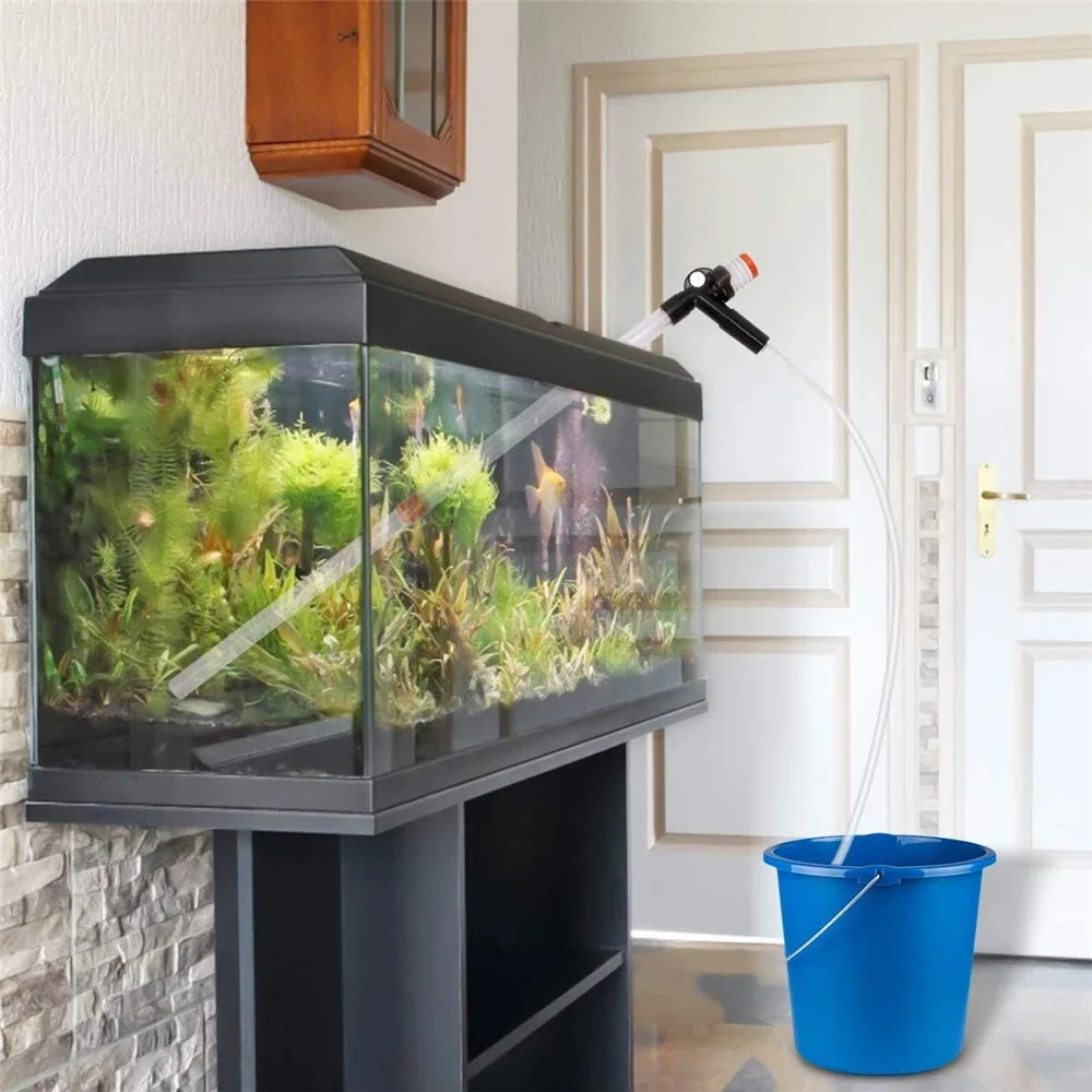 Press-Type Siphon Pump Aquarium Gravel Cleaner With Glass Scraper Fish Tank Water Changer Kit Adjustable Water Flow Sand Cleaner