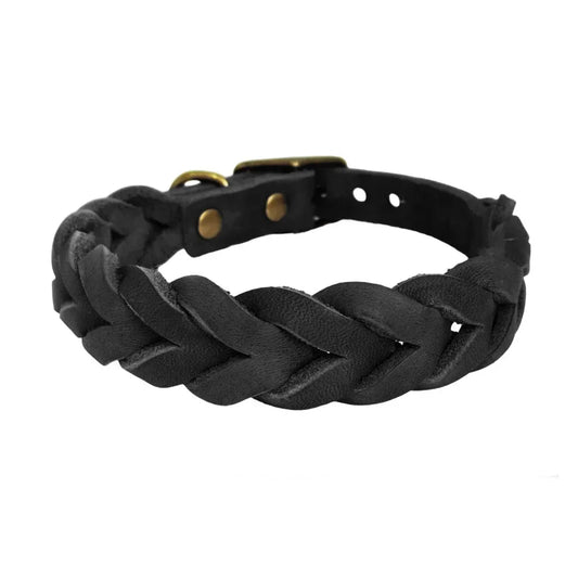 Braid Small Dog Collar Handmade from Thick Full Grain Leather Soft Durable Sturdy Material Belt Buckle Collar for Medium Breeds