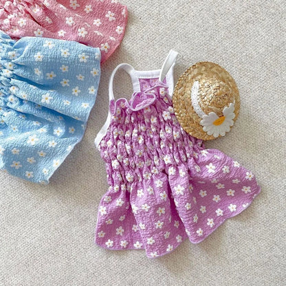 New Designer Pet Dog Clothes Mini Floral Printing Elastic Dog Dress Vest Overalls Princess Pet Cat Skirt Puppy Summer Clothing