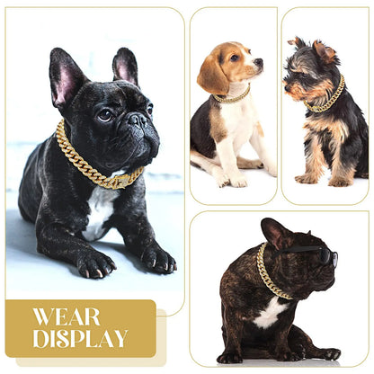 Dog Chain Diamond Collar Walking Metal Chain Collar with Design Secure Buckle Pet Cat Cuban Collar Jewelry Accessories