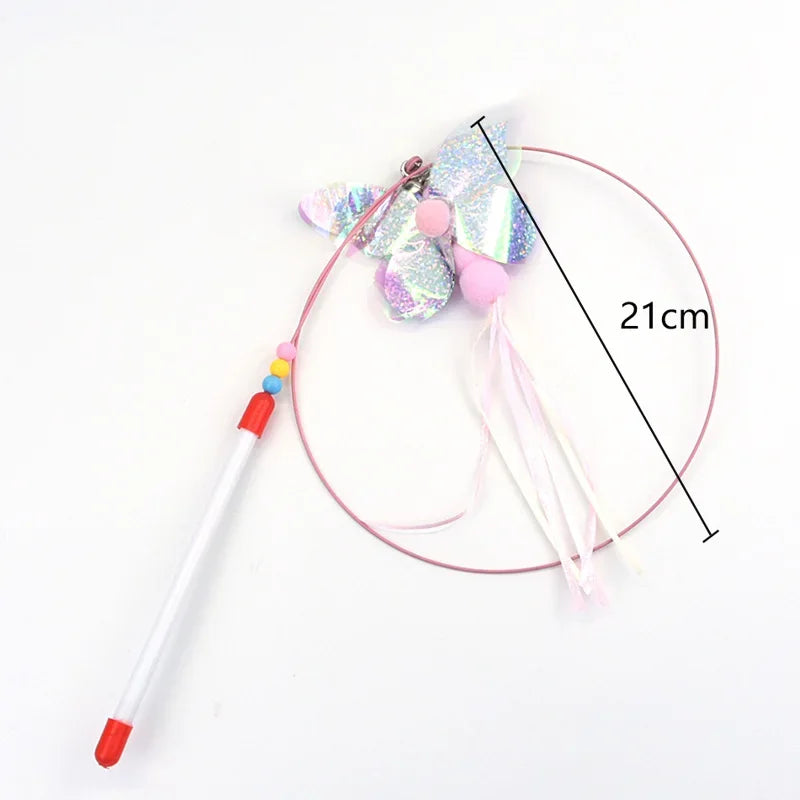 Interactive Wire Feather Cat Teaser Stick Fun Pet Toy for Kittens Entertaining Bell Feather Fish Wand Playful Cat Accessories