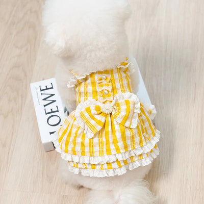 Princess Lattice Dog Fancy Dress Lace Bow Tie Vest Skirt Clothing for Cats Pearl Female Puppy Overalls Lovely Pet Dog Clothes