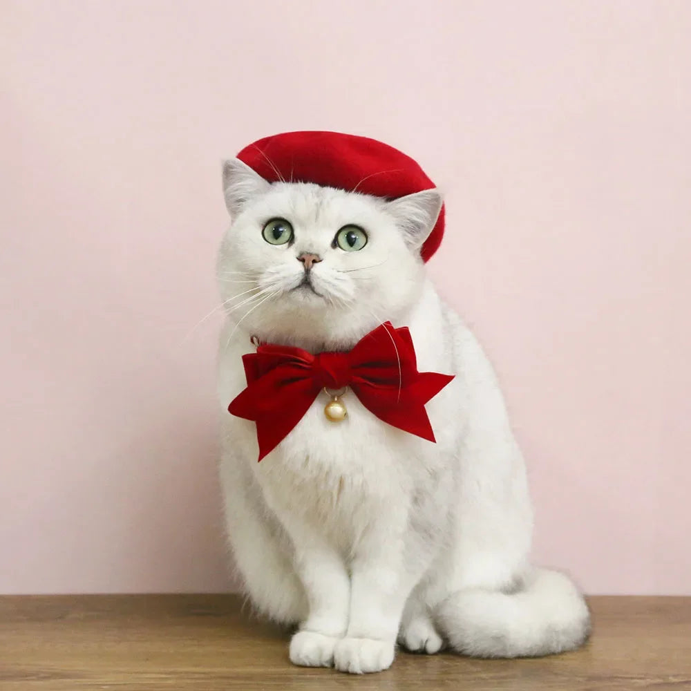 Soft Velvet Cat Collar Breakaway Puppy Kitten Collar Red Pink Bow Small Dog Collar Adjustable Safety Buckle Cat Bow Pet Supplies