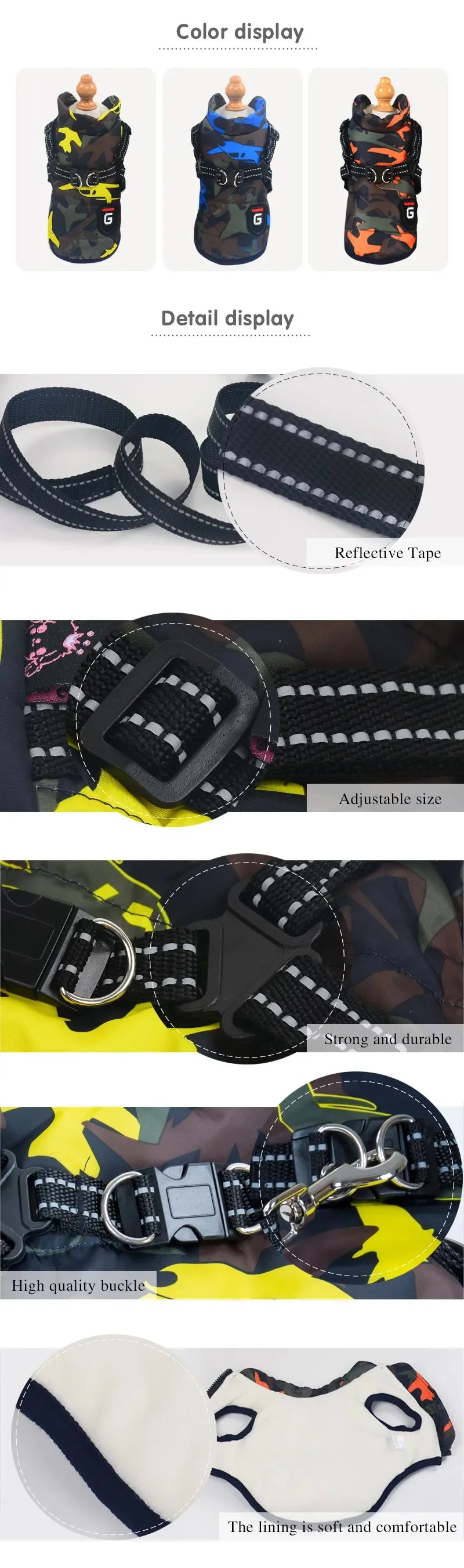 Winter Pet Dog Harness Vest Jacket Clothing Waterproof Coat Dog Clothes For Small Medium Dog Camouflage Windproof Puppy Pug Coat