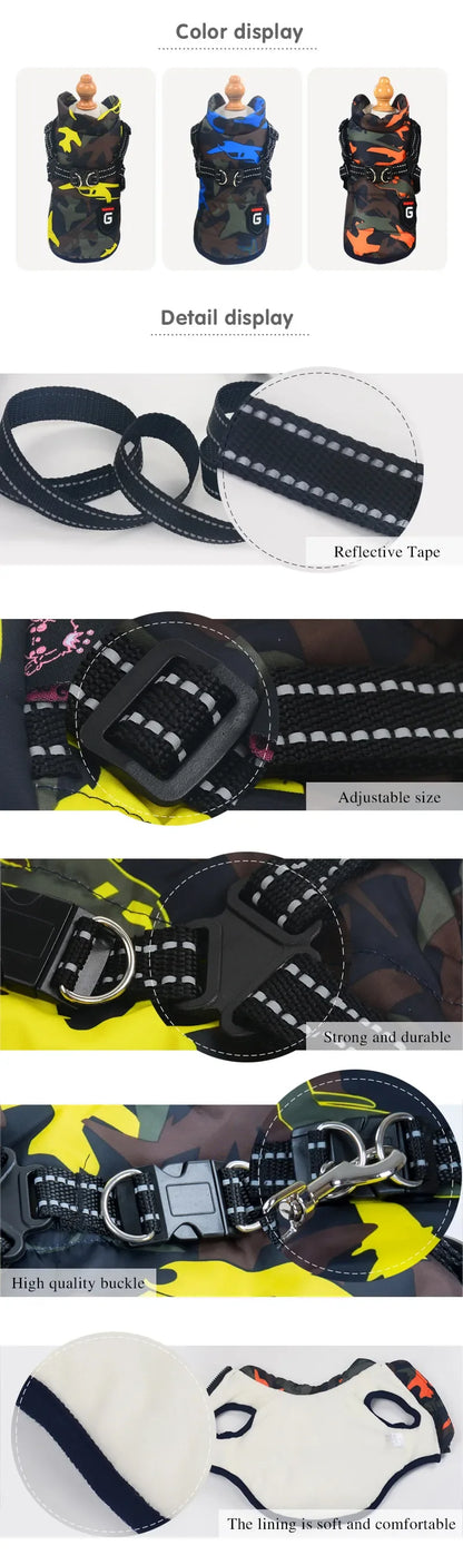 Winter Pet Dog Harness Vest Jacket Clothing Waterproof Coat Dog Clothes For Small Medium Dog Camouflage Windproof Puppy Pug Coat