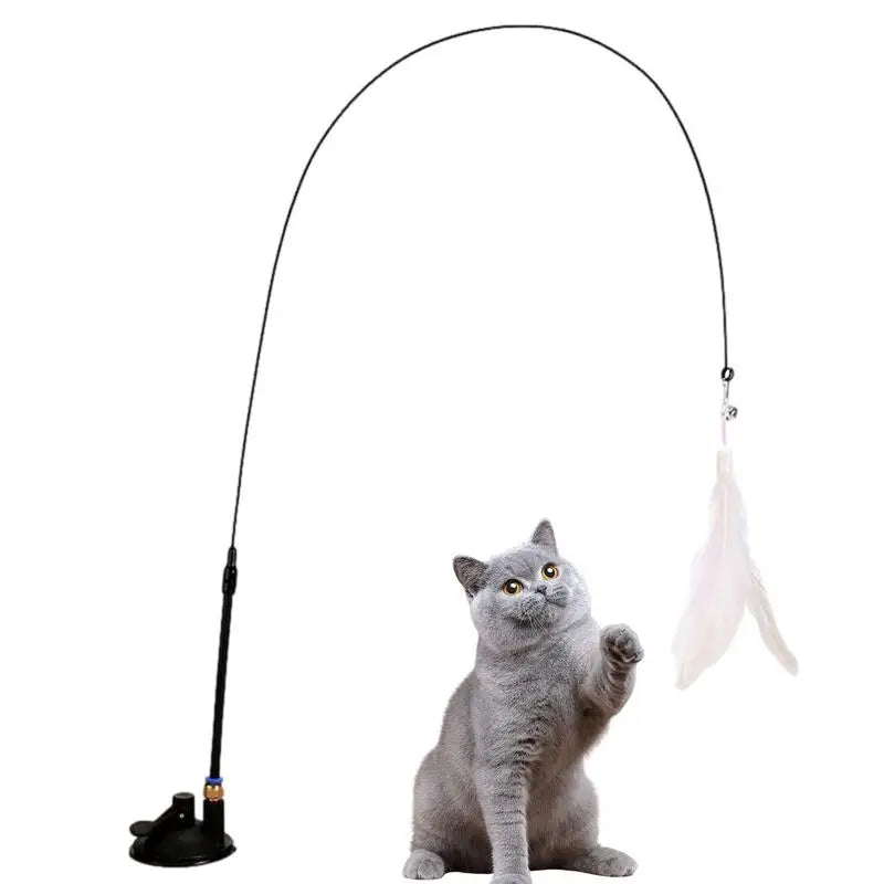 Cat Feather Wand Toy Cat Fishing Pole Toy Cat Teaser Stick With Detachable Feather Suction Cup Toy For Cats Exercise And