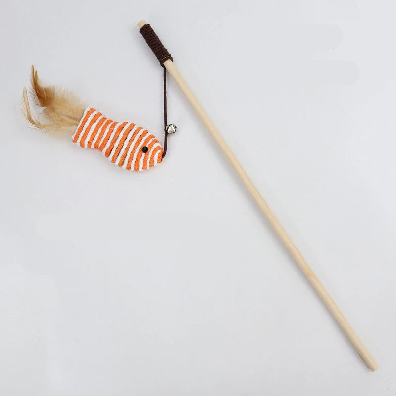 Cat Teaser Wand Toy Feather Butterfly Mouse Cat Fishing Rod Toys Wooden Interactive Kitten Toys For Indoor Cats Ball With Catnip