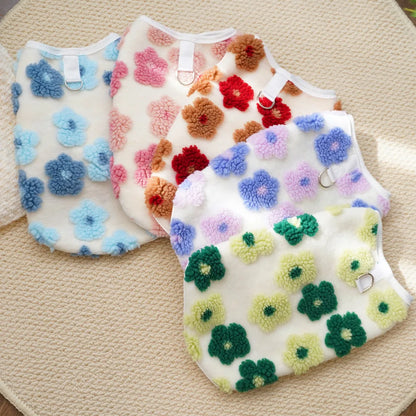 Dog Winter Coat Sherpa Warm Fleece Vest Sweater Flower Patterm Pet Clothes Cold Weather Jacket for Small Medium Dogs Puppy