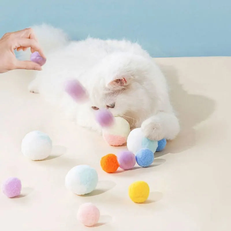 Cat Toys Interactive Launch Training Cat Toys Cat Supplies Creative Mini Pompoms Games Stretch Plush Ball Toys Pet Accessories