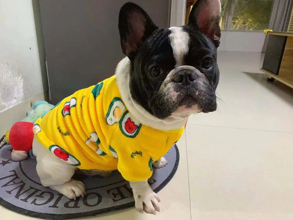 Warm Pet Clothing for Winter Soft Coral Fleece Dog Hoodies Cute Printed Puppy Small Dog Sweater French Bulldog Coat Cats Clothes