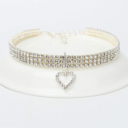 New Cat Dog Collar Three Row Elastic Rhinestone Pet Collars Love Decoration Necklace Puppy Kitten Ornament Pets Supplies