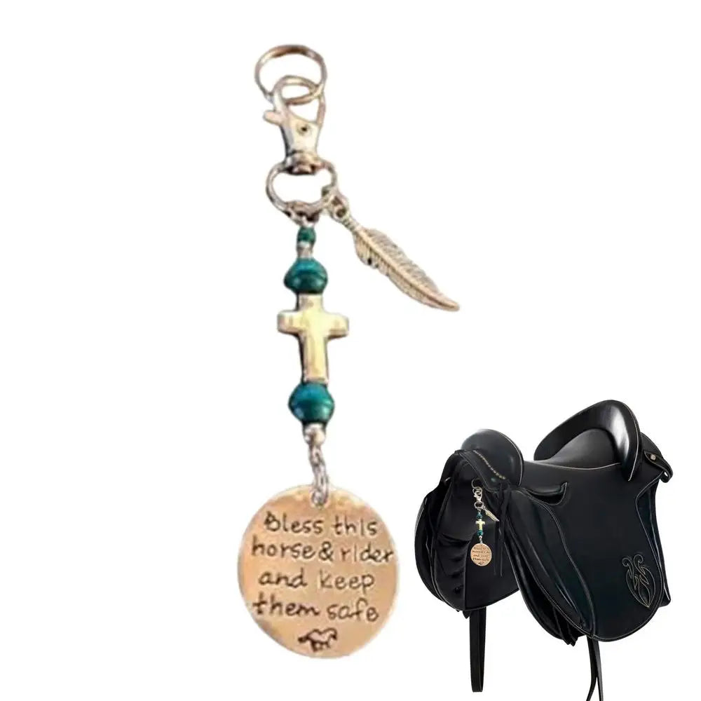 Saddle Rope Key Chain Vintage Horseshoe Cowboy Keychain Pendant With Feather Western Alloy Keychain With Safety Buckle Carved