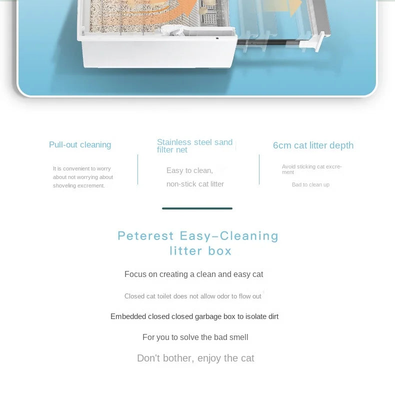 Large Fully Closed Semi-Automatic Cat Litter Box Easy Clean with Durable Plastic Hand-Pulled Shovel Accessory Cat Toilet