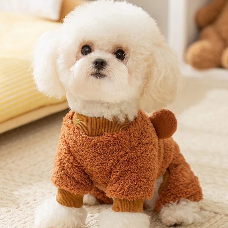 Four Legs Cartoon Chihuahua Dog Clothes Soft Fleece Outdoor Cat Clothing Designer Overalls Unisex Sweatshirt for Small Puppy